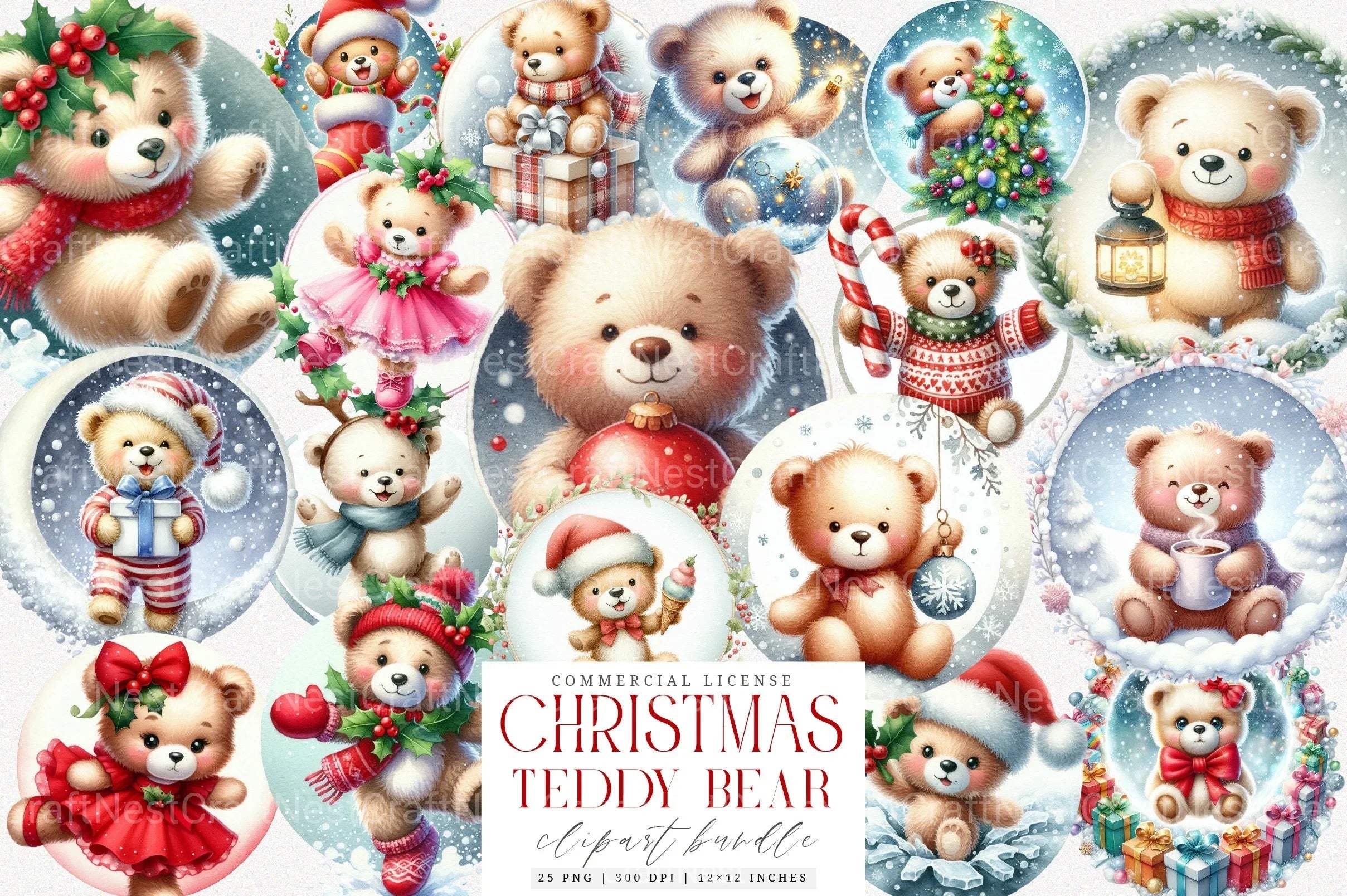 Cute Christmas Teddy Bear Holiday Clipart Bundle - CraftNest - Digital Crafting and Art