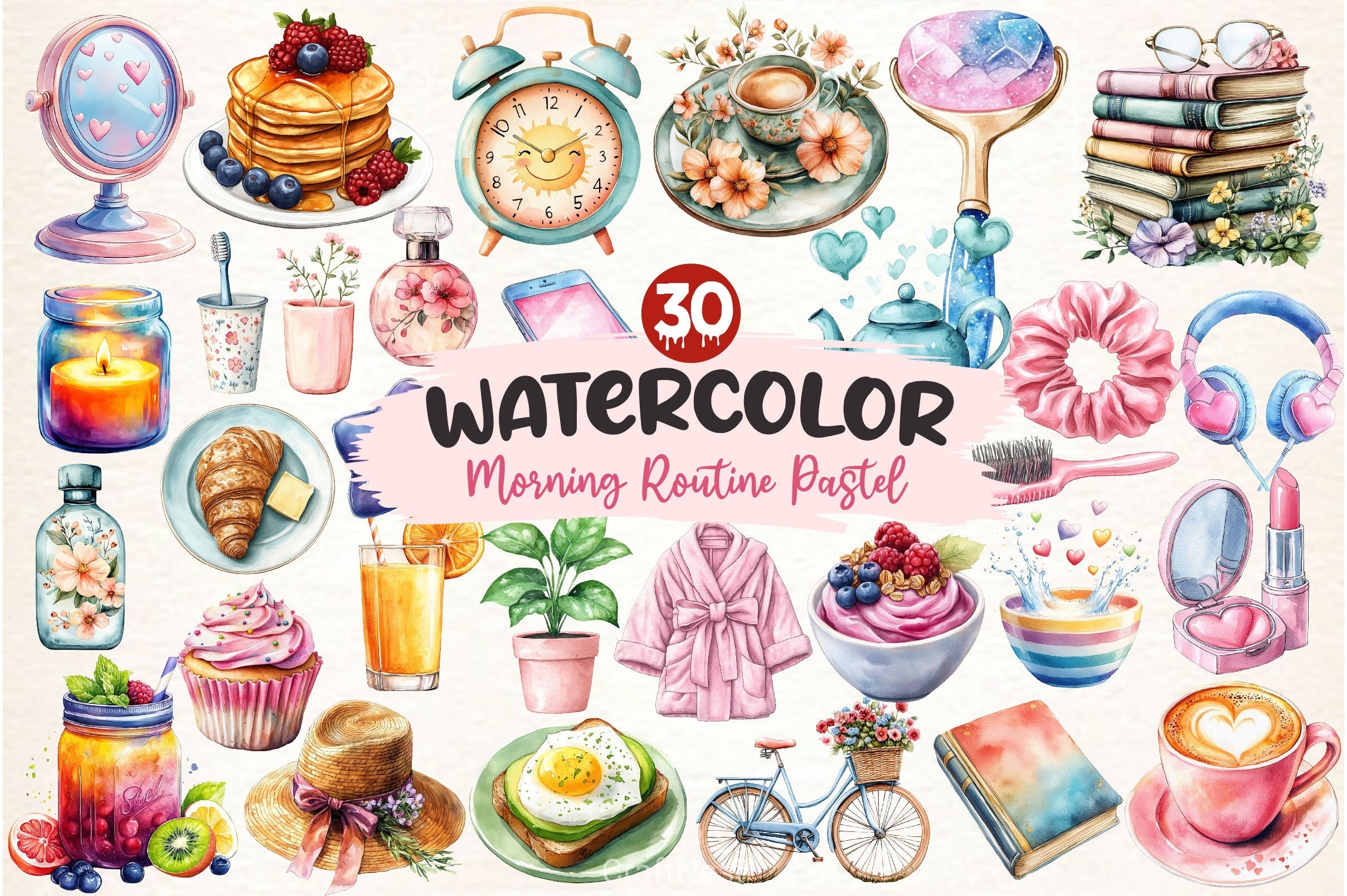 Morning Routine Pastel Clipart Bundle