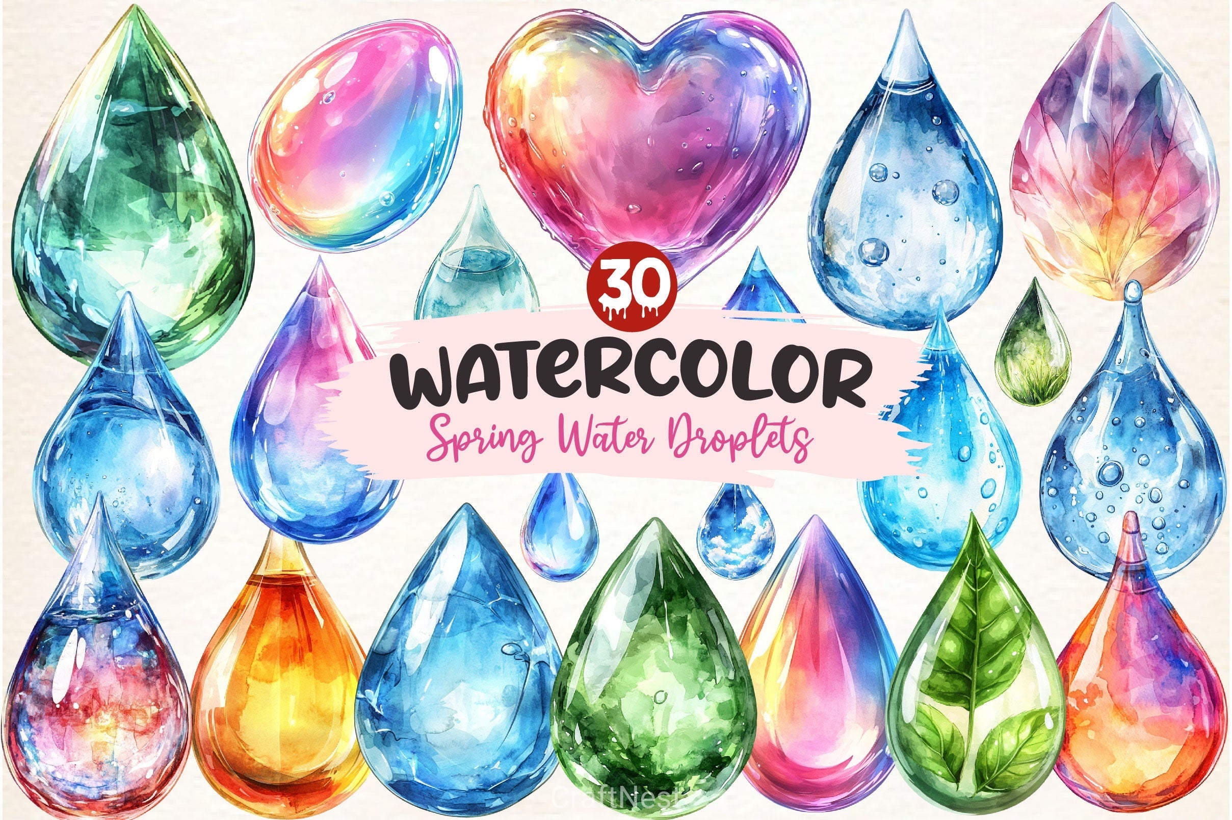 Spring Water Droplets Clipart Bundle 3