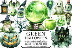 Green Halloween Clipart Bundle - CraftNest - Digital Crafting and Art