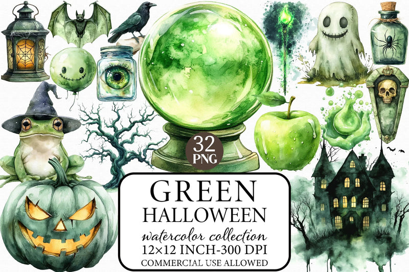 Green Halloween Clipart Bundle - CraftNest - Digital Crafting and Art