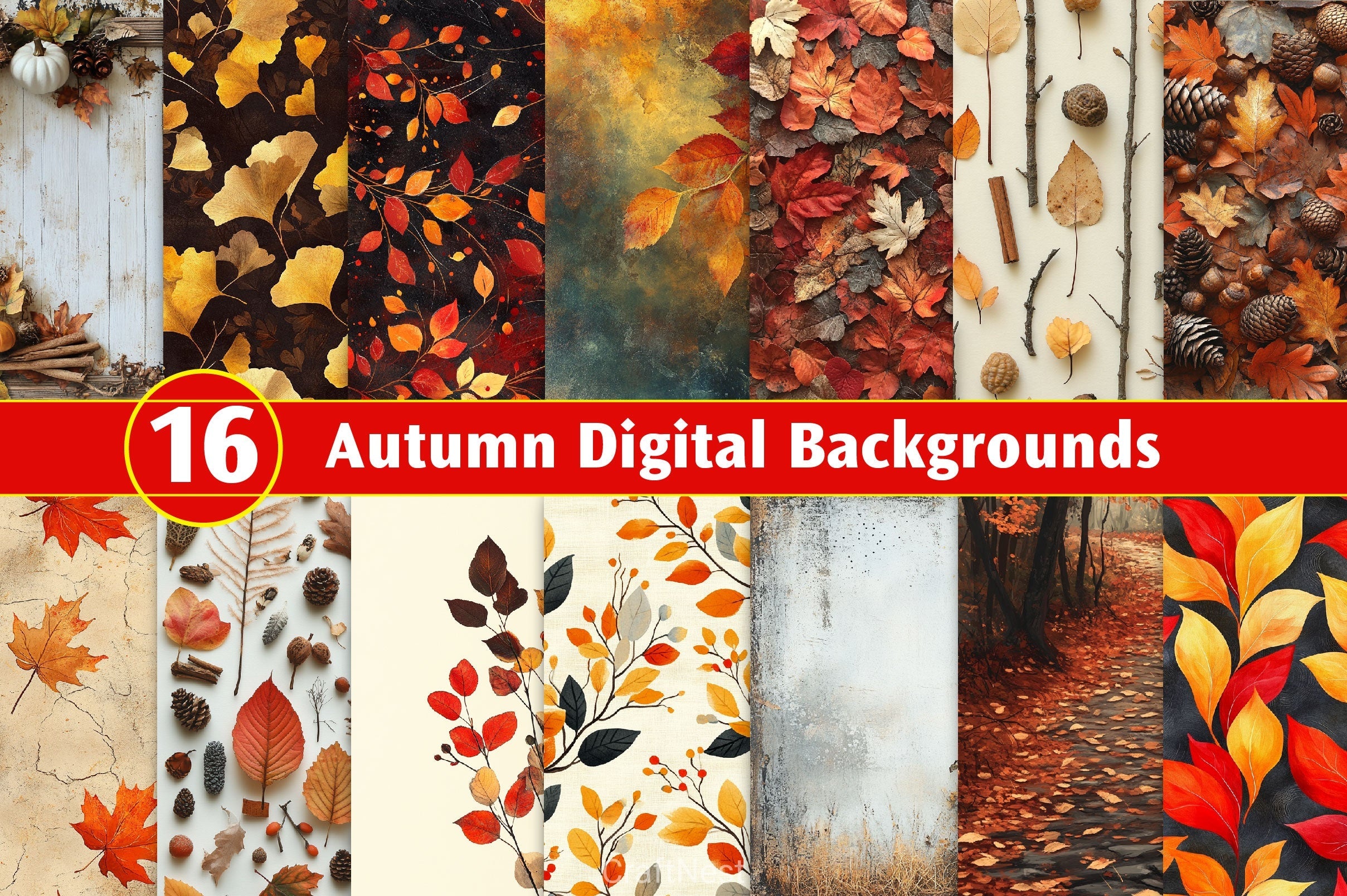 Autumn Digital Backgrounds Clipart Bundle