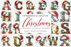Christmas Alphabet Letters Santa Hat Clipart Bundle - CraftNest - Digital Crafting and Art