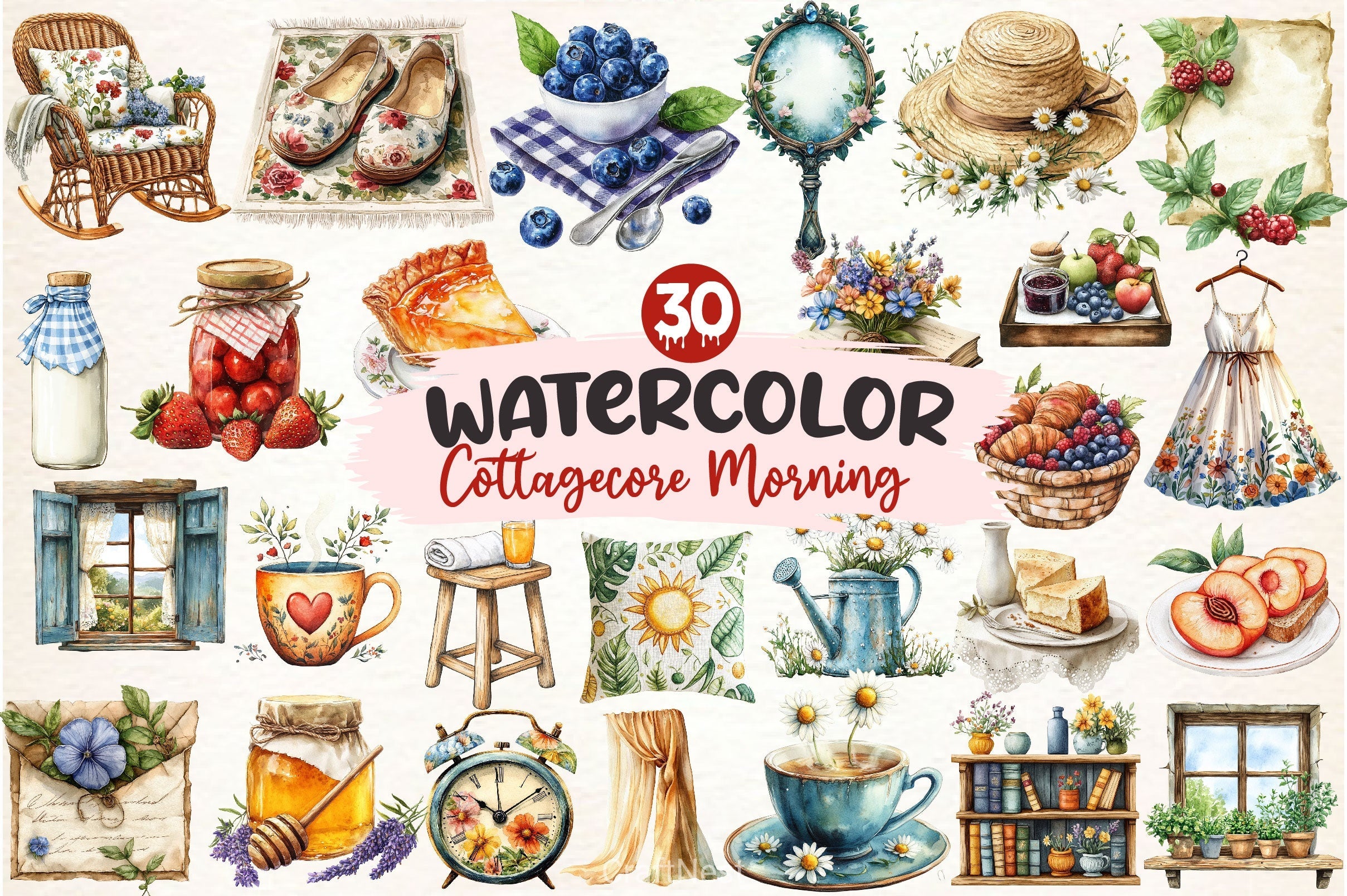 Summer Cottagecore Morning Clipart Bundle