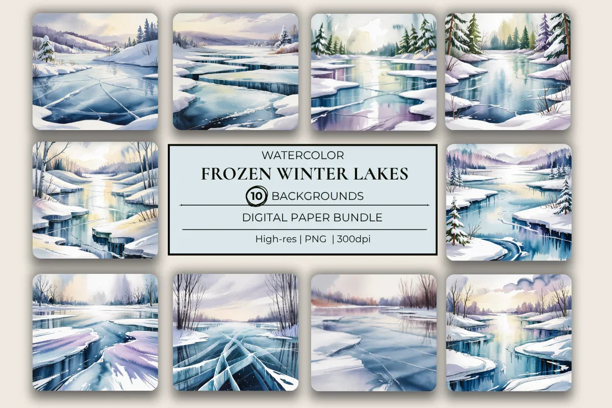 Frozen Winter Lakes Background Papers - CraftNest - Digital Crafting and Art