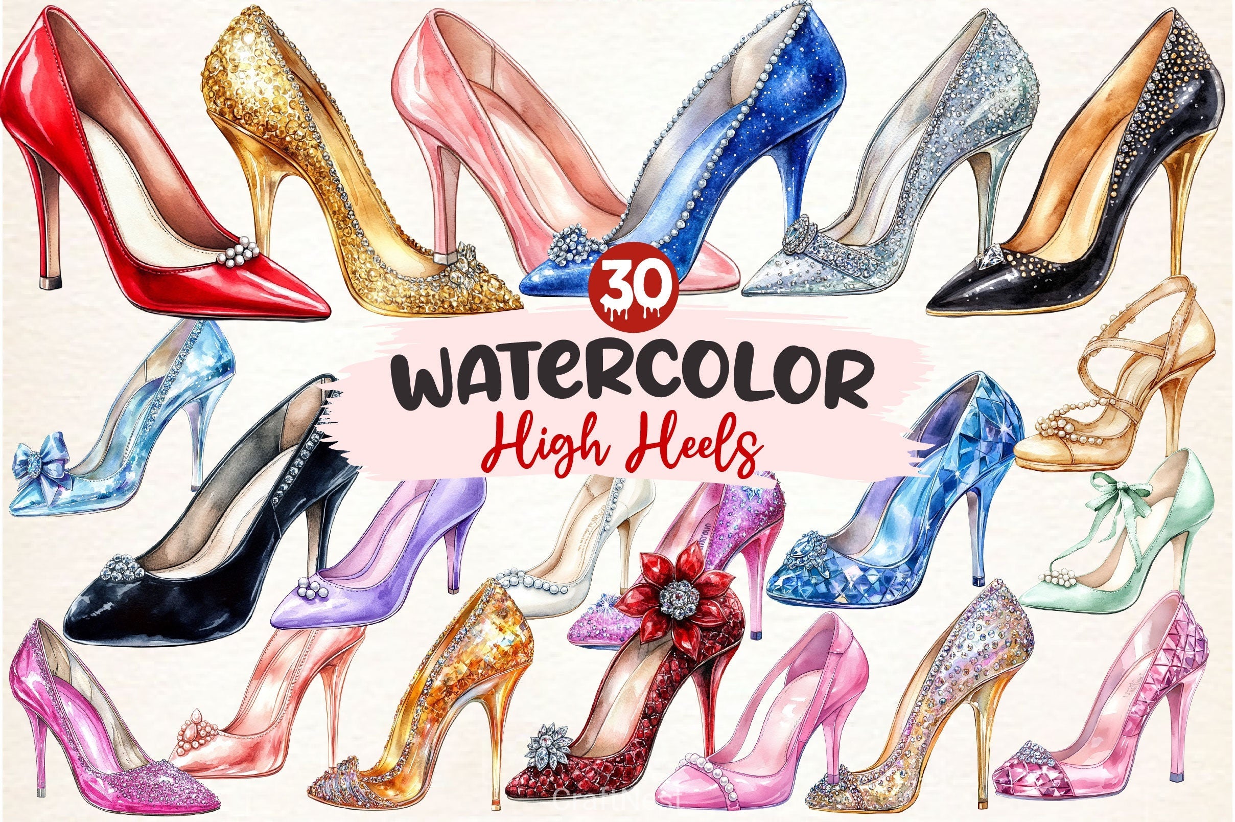 High Heels With Diamonds And Pearls Clipart Bundle