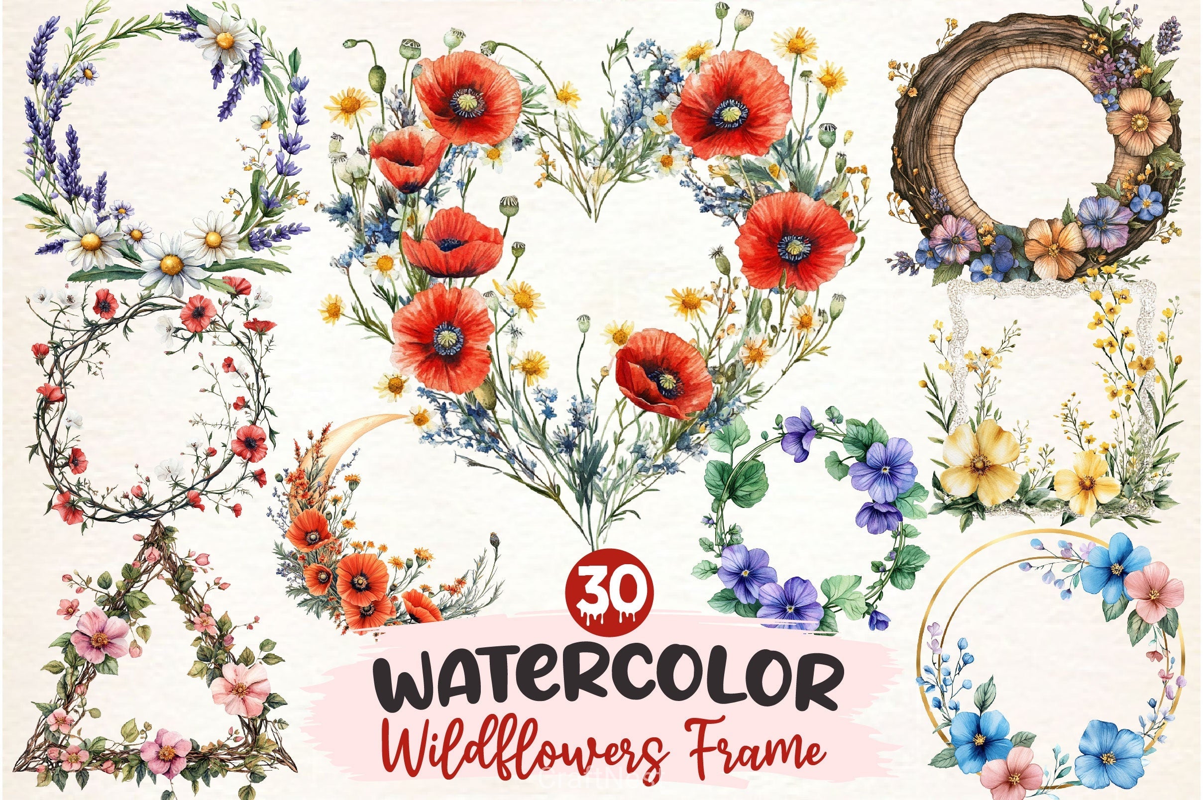 Wildflowers Frame Clipart Bundle