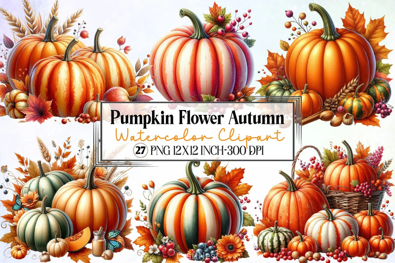Pumpkin Flower Clipart Bundle - CraftNest - Digital Crafting and Art