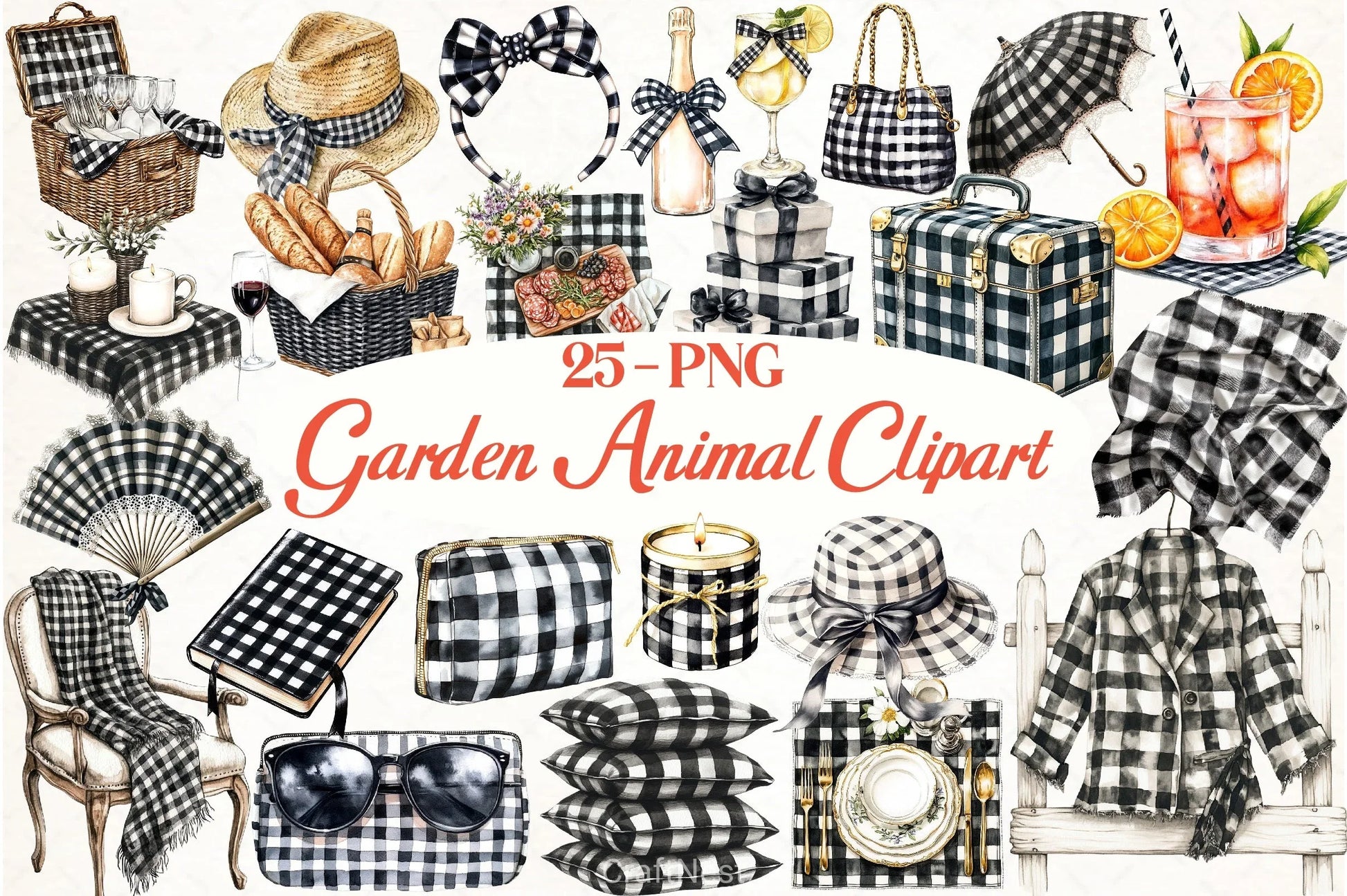 Luxury Black Gingham Clipart Bundle - CraftNest - Digital Crafting and Art