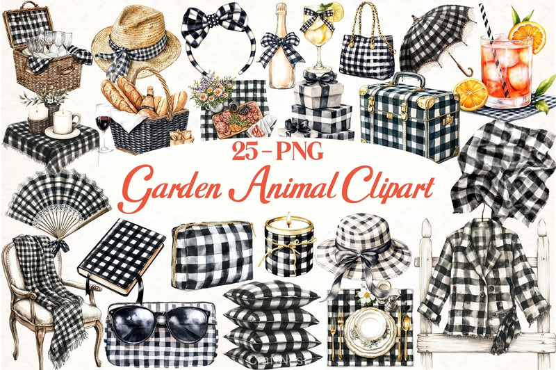 Luxury Black Gingham Clipart Bundle - CraftNest - Digital Crafting and Art
