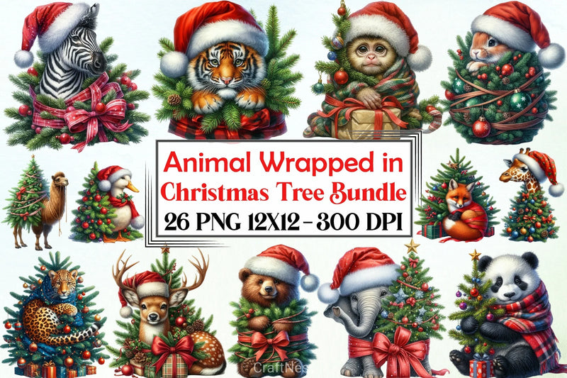 Animal Christmas Tree Clipart Bundle 1 - CraftNest - Digital Crafting and Art