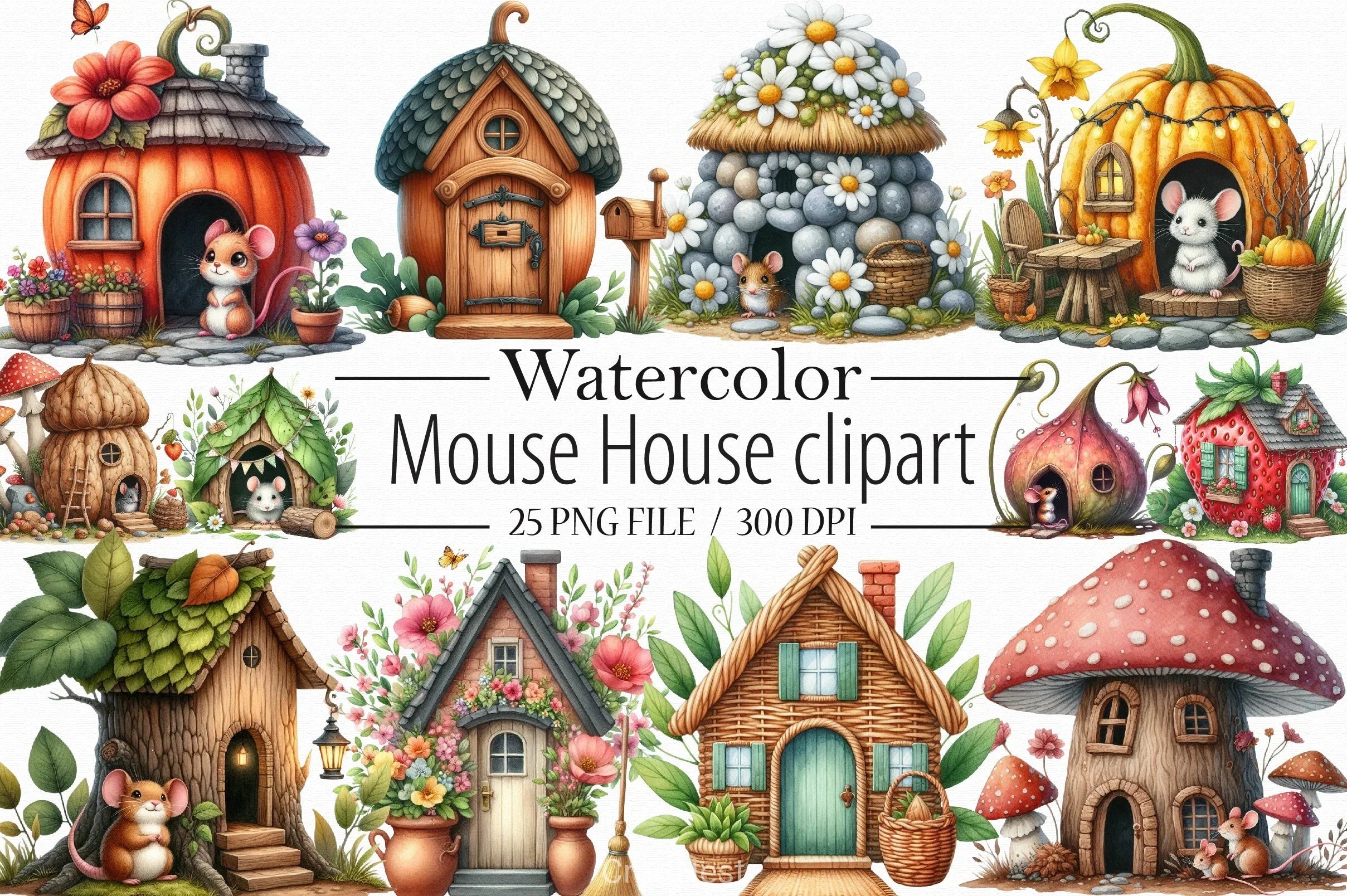 Mouse House Clipart Bundle 1 - CraftNest - Digital Crafting and Art