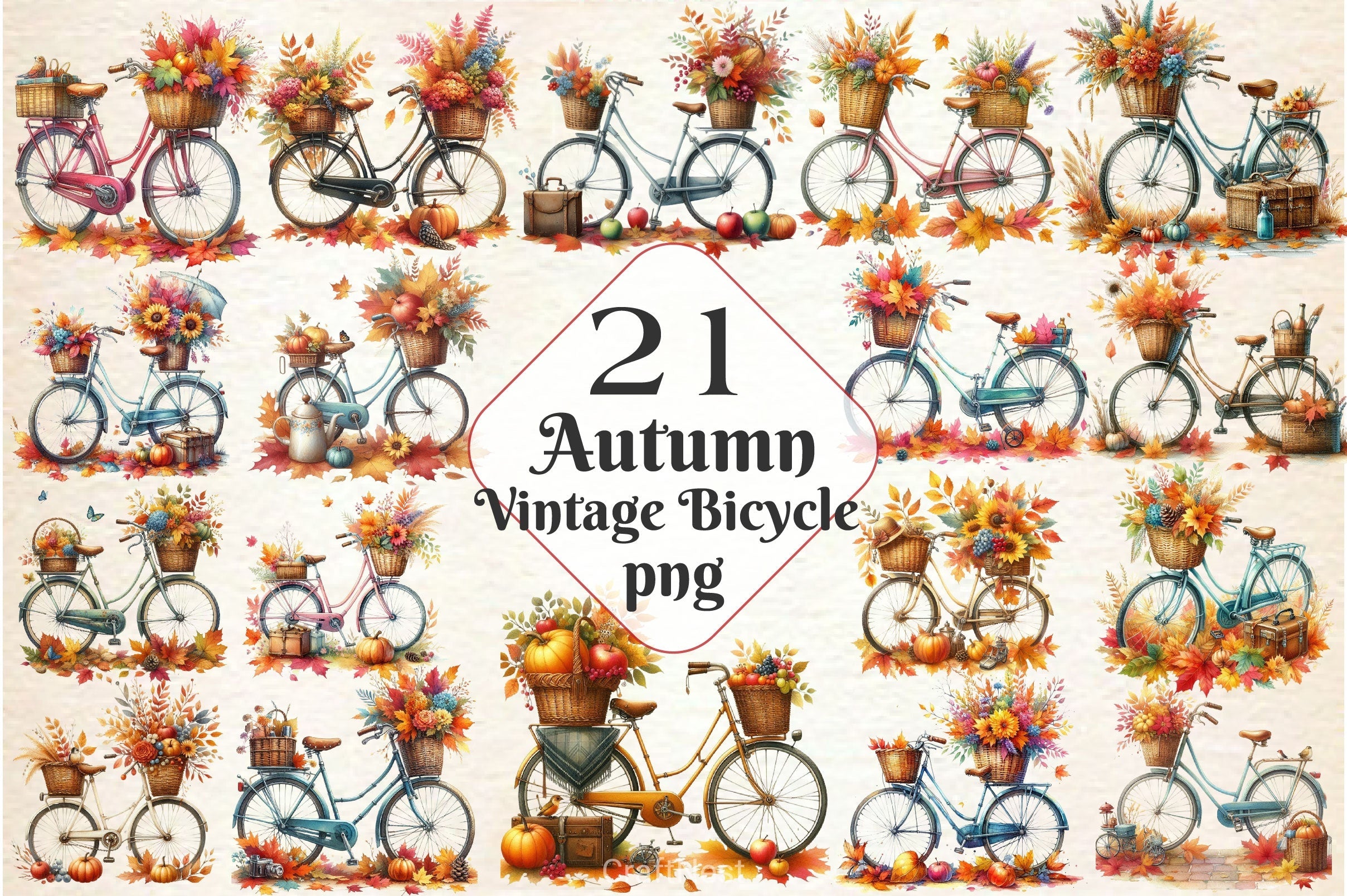 Autumn Vintage Bicycle Clipart Bundle 4