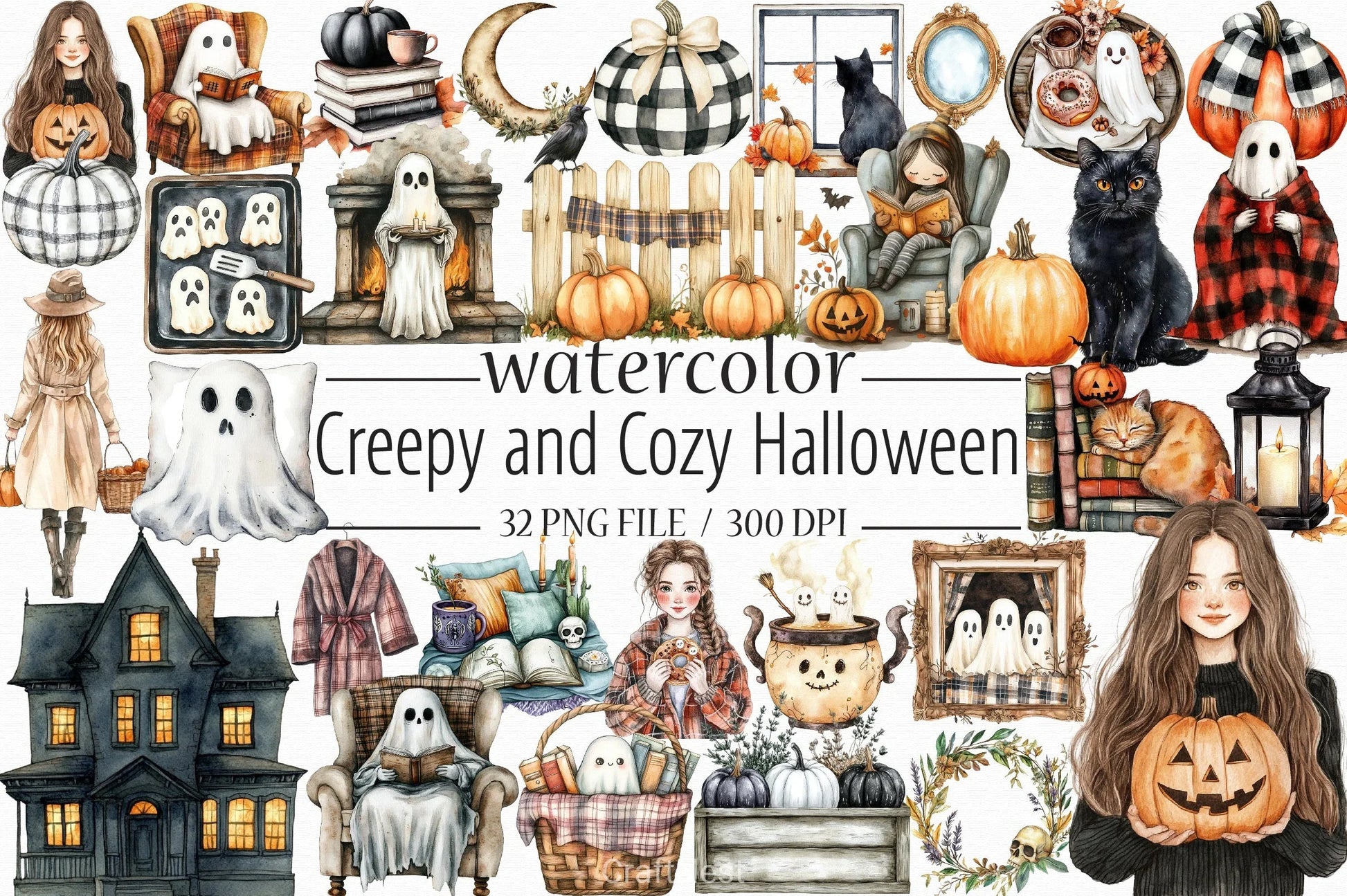 Creepy Cozy Halloween Clipart Bundle - CraftNest - Digital Crafting and Art
