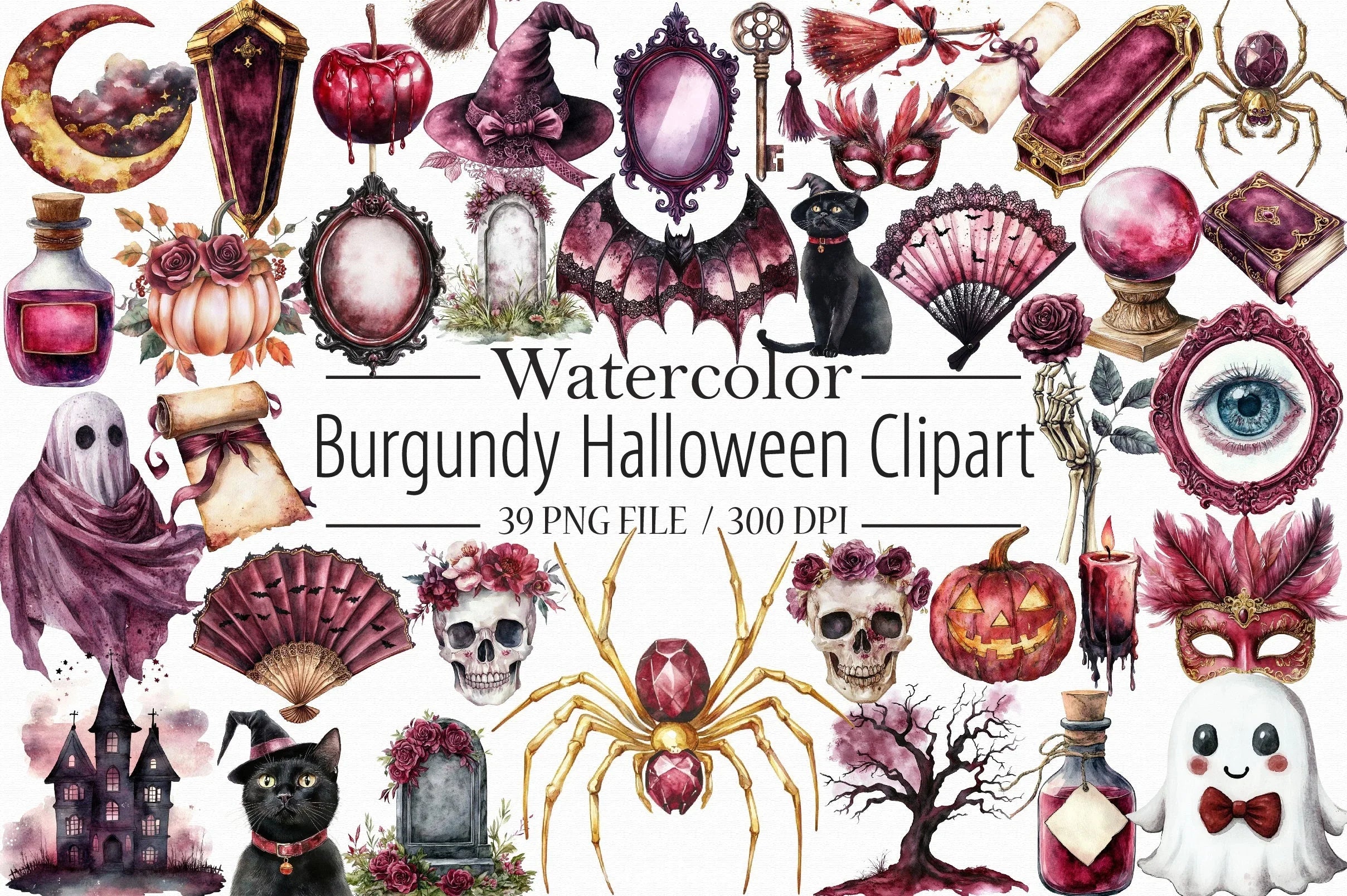 Burgundy Halloween Clipart Bundle - CraftNest - Digital Crafting and Art