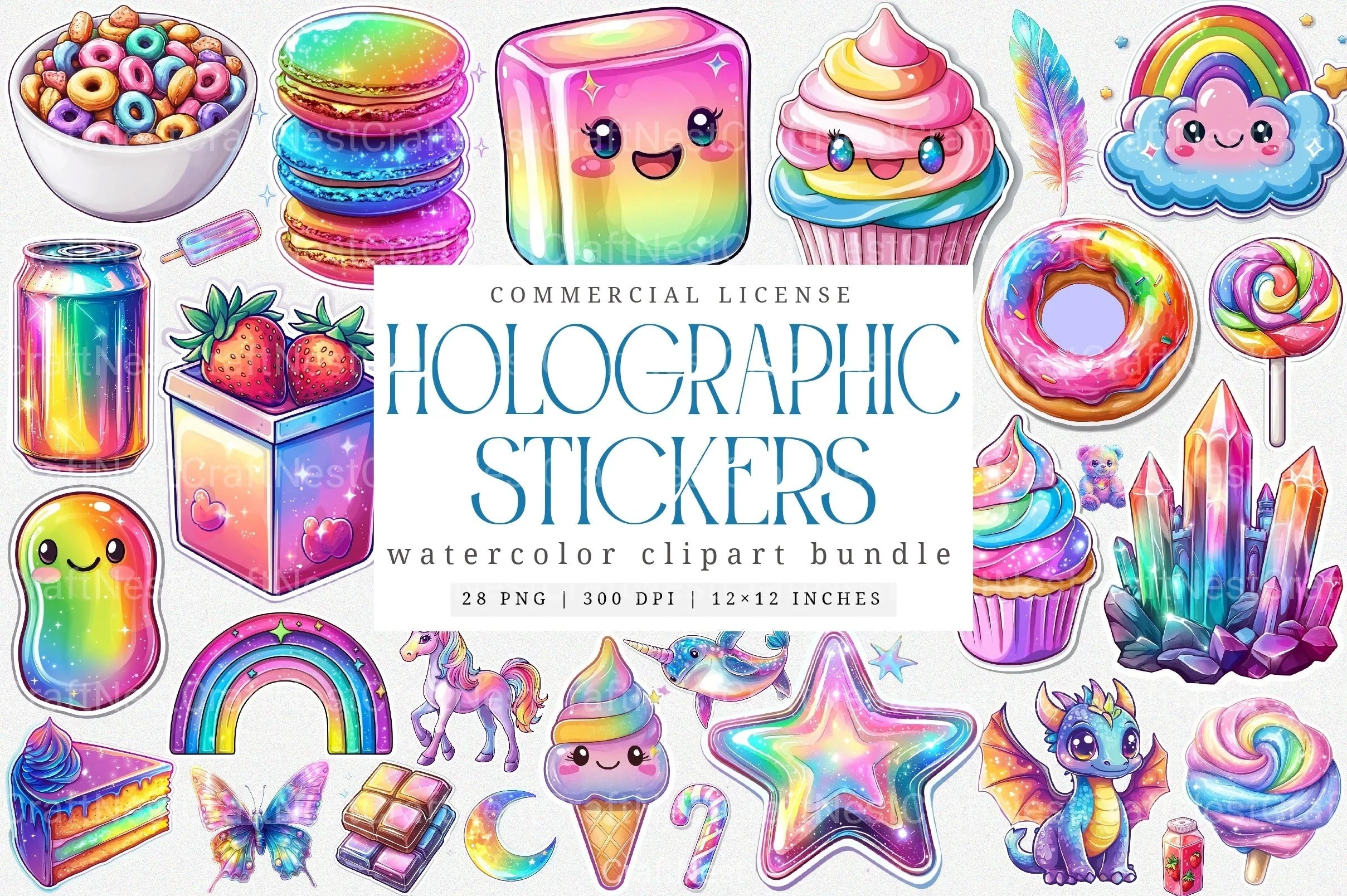 Holographic Stickers Clipart Bundle - CraftNest - Digital Crafting and Art