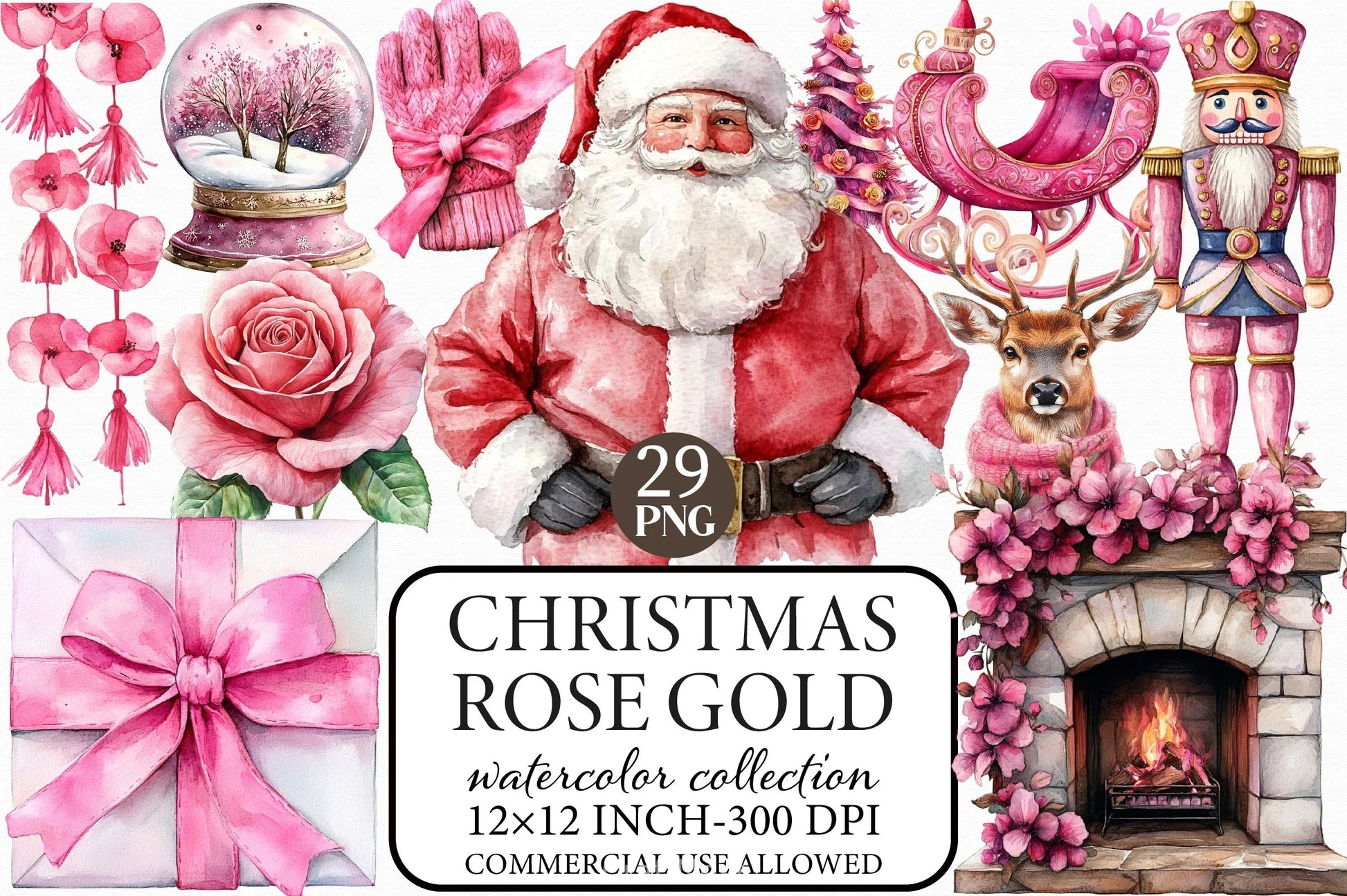 Rose Gold Christmas Clipart Bundle - CraftNest - Digital Crafting and Art