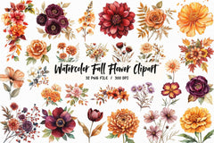 Fall Flower Clipart Bundle 2 - CraftNest - Digital Crafting and Art