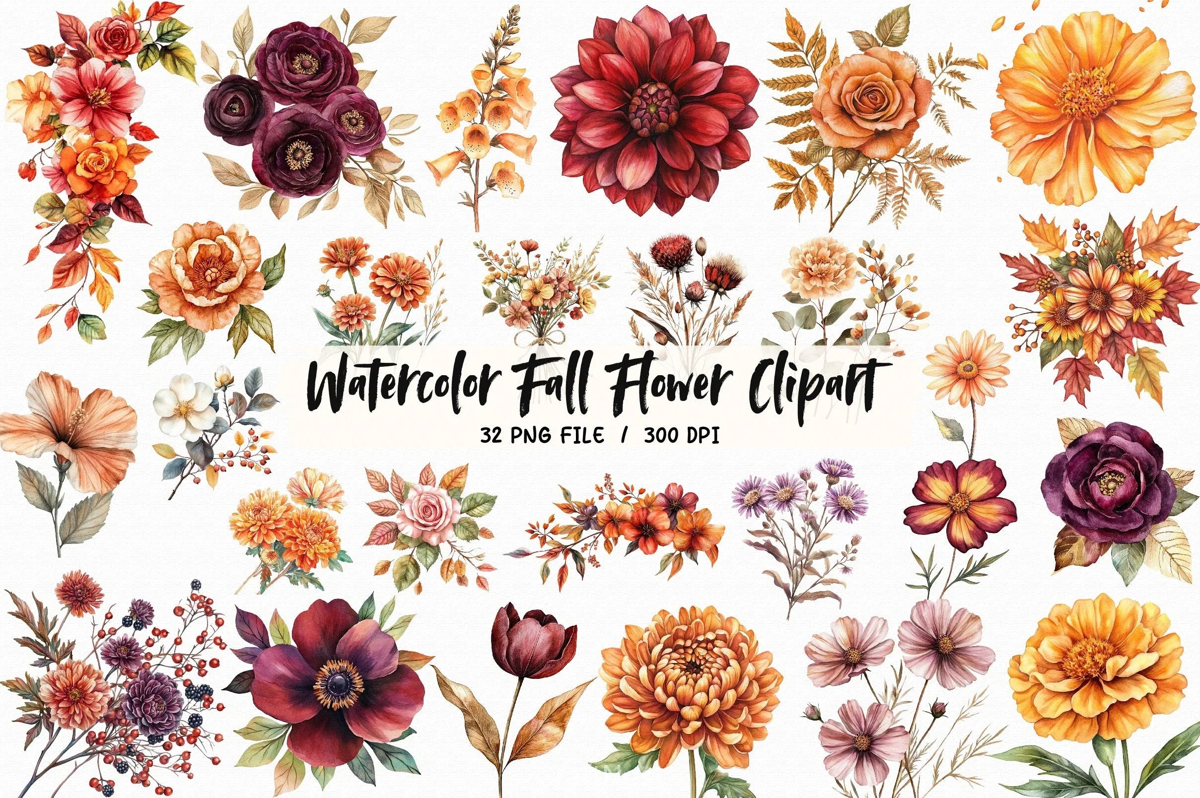 Fall Flower Clipart Bundle 2 - CraftNest - Digital Crafting and Art