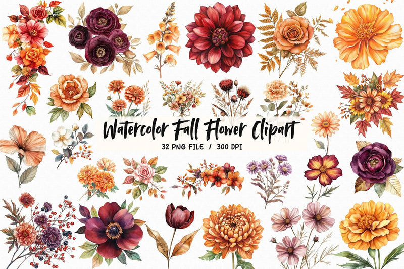 Fall Flower Clipart Bundle 2 - CraftNest - Digital Crafting and Art