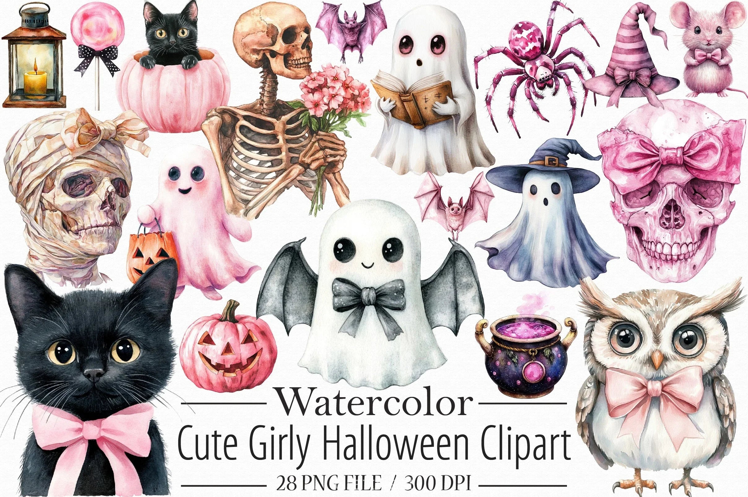 Cute Girly Halloween Clipart Bundle - CraftNest - Digital Crafting and Art