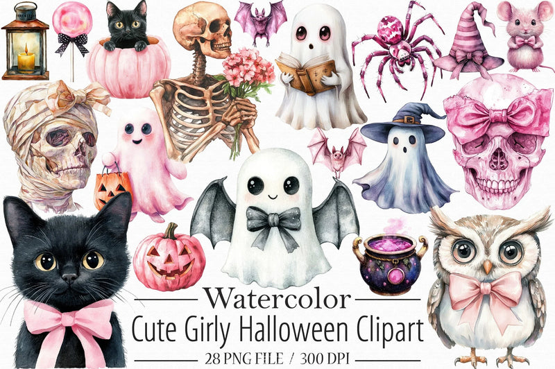 Cute Girly Halloween Clipart Bundle - CraftNest - Digital Crafting and Art