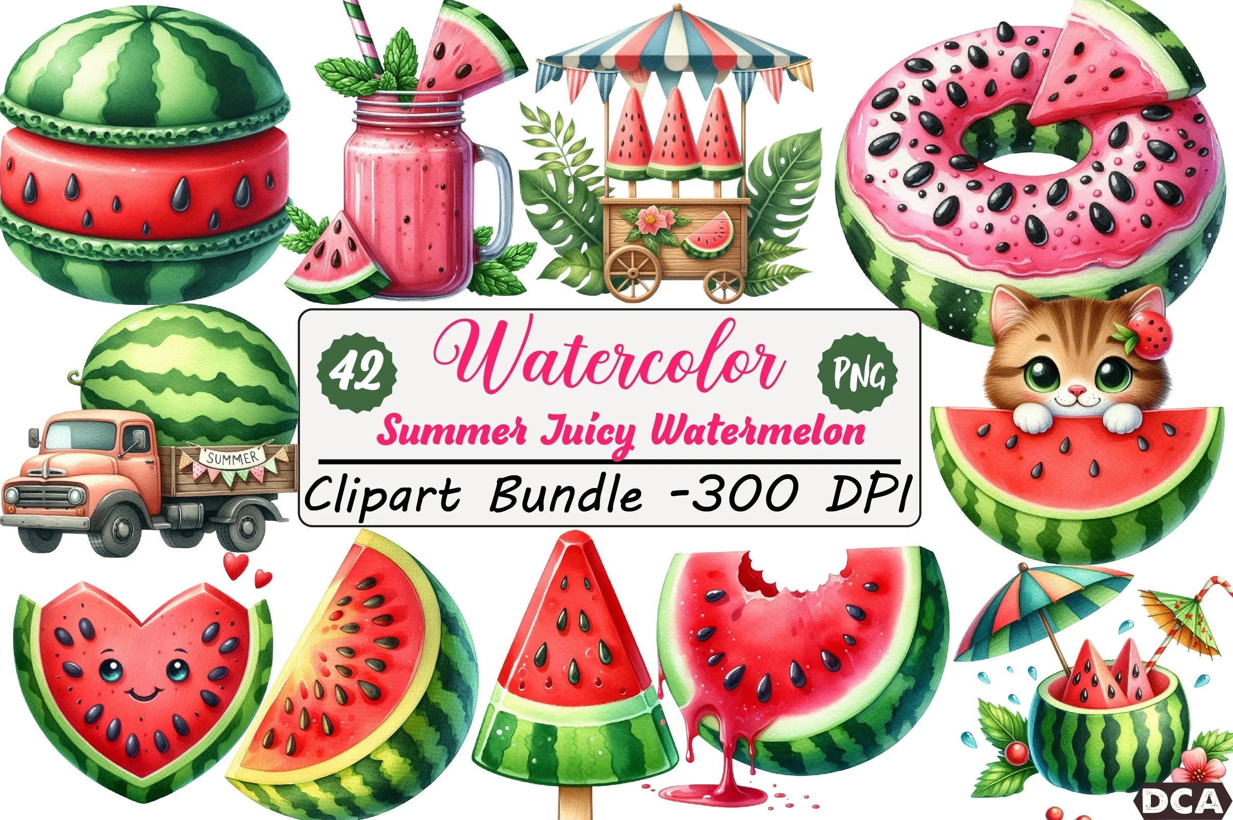 Summer Juicy Watermelon Clipart Bundle - CraftNest - Digital Crafting and Art