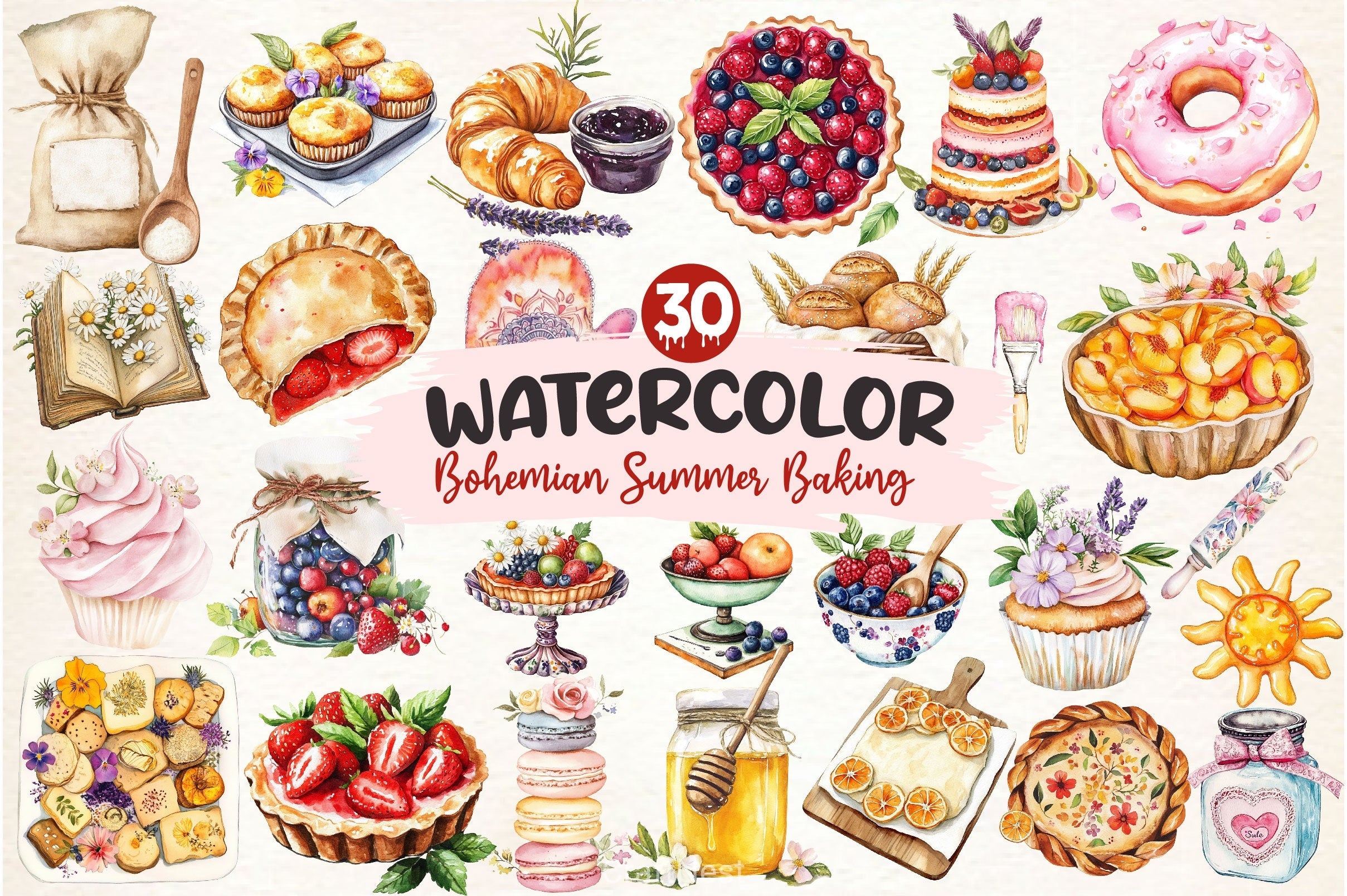 Bohemian Summer Baking Clipart Bundle 2