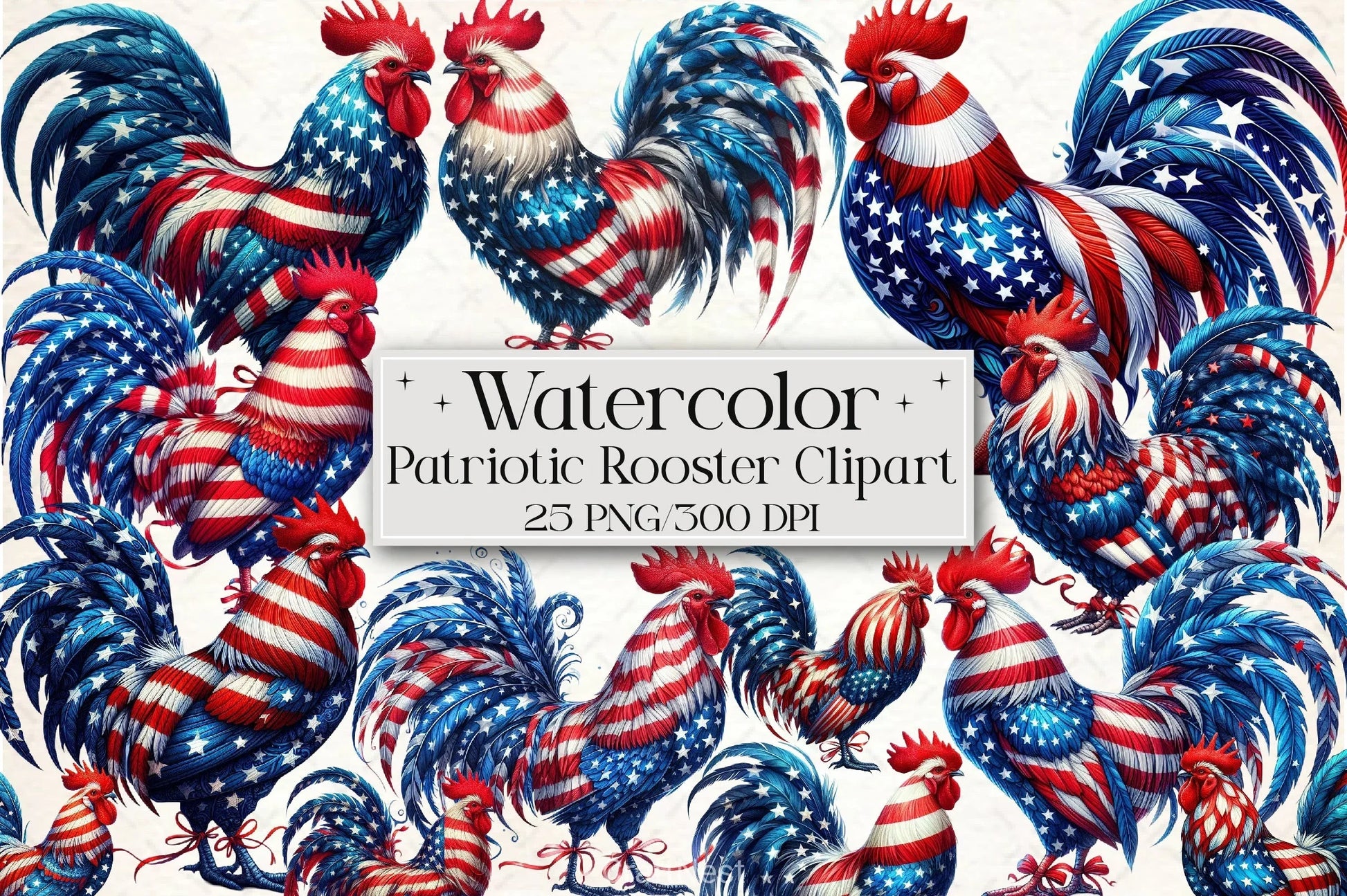 Patriotic Rooster Clipart Bundle 4 - CraftNest - Digital Crafting and Art