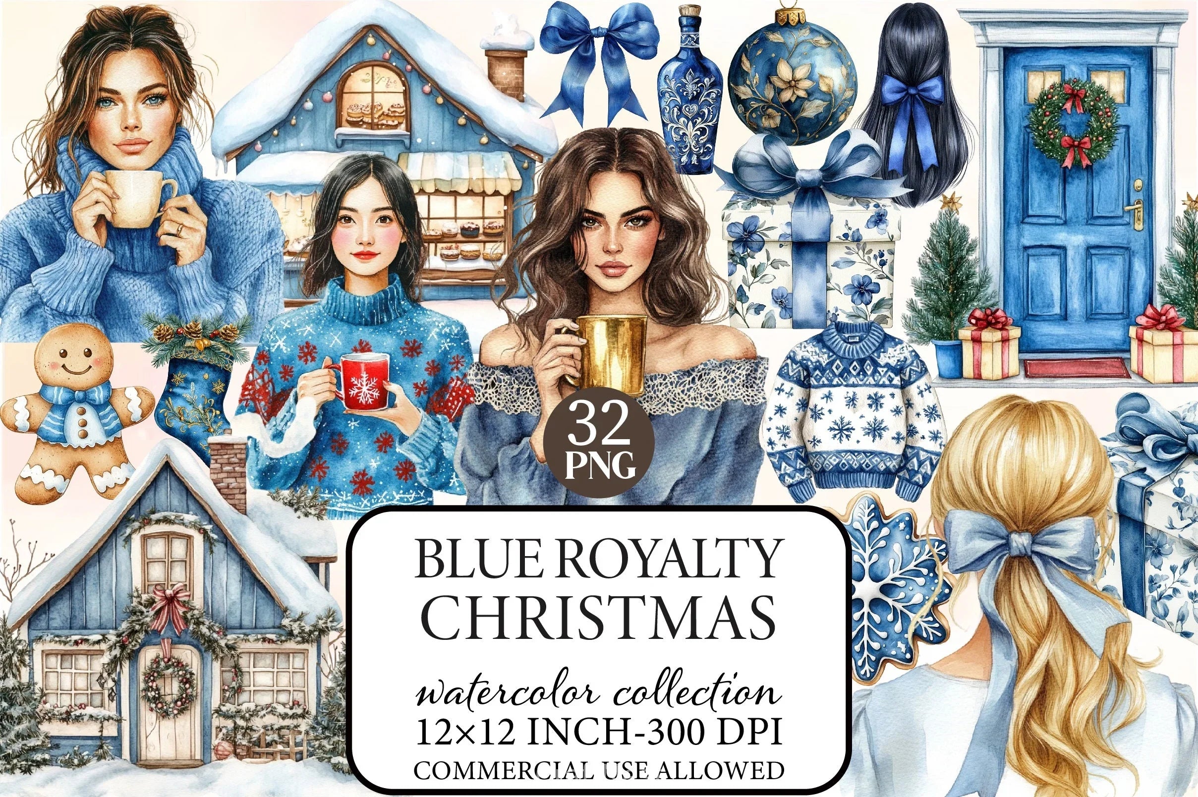 Blue Royalty Christmas Clipart Bundle - CraftNest - Digital Crafting and Art