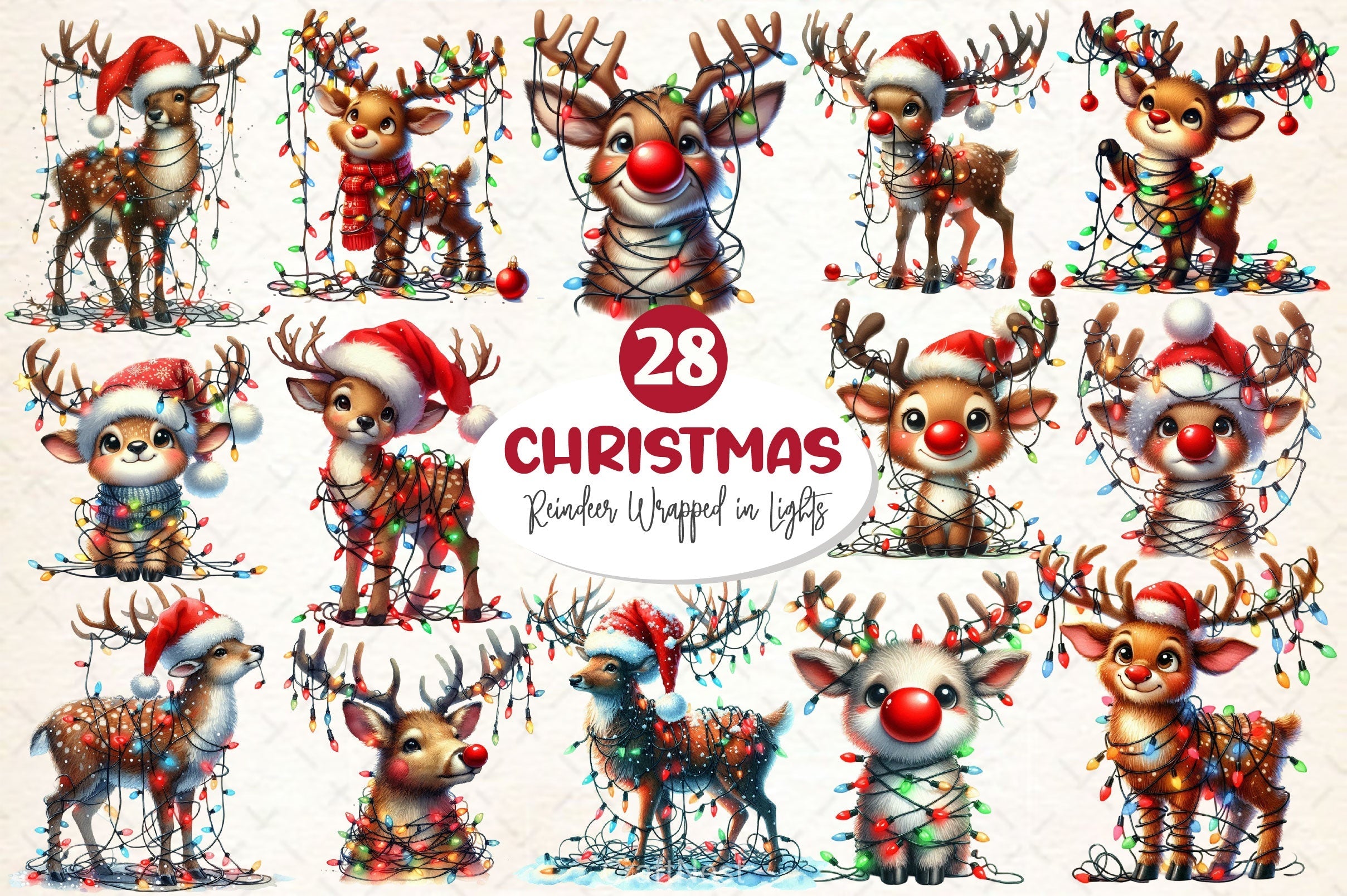 Cute Reindeer Christmas Clipart Bundle 12