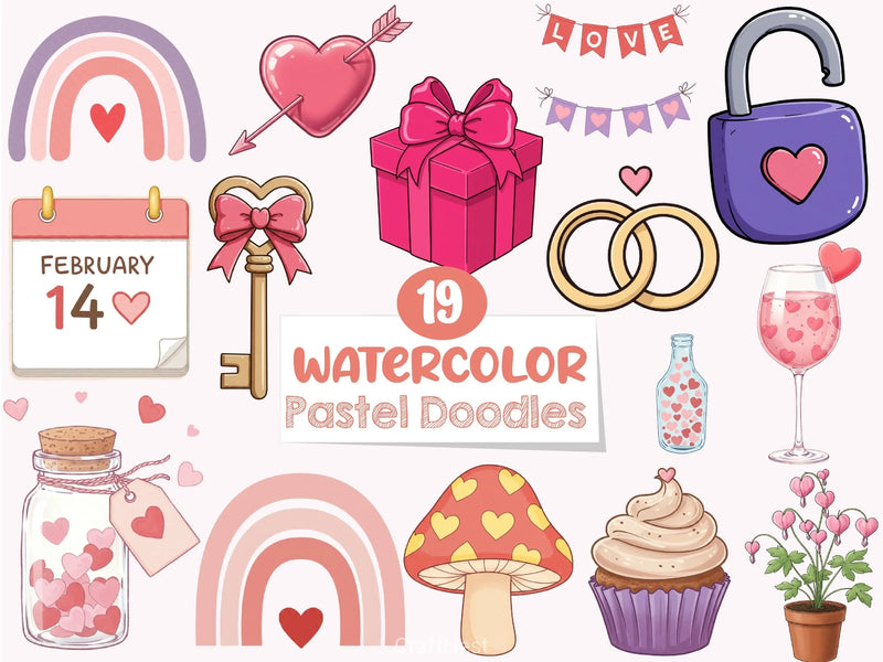 Valentine Pastel Doodles Clipart Bundle - CraftNest - Digital Crafting and Art