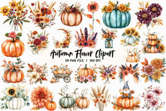 Autumn Flower & Pumpkin Clipart Bundle - CraftNest - Digital Crafting and Art