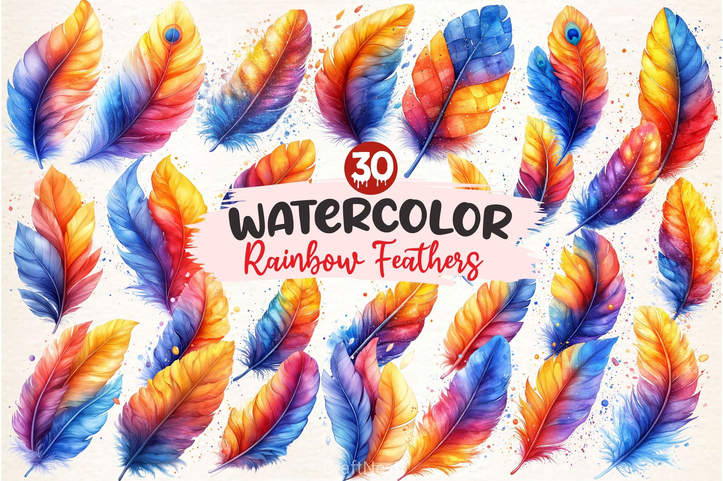 Rainbow Feathers Clipart Bundle