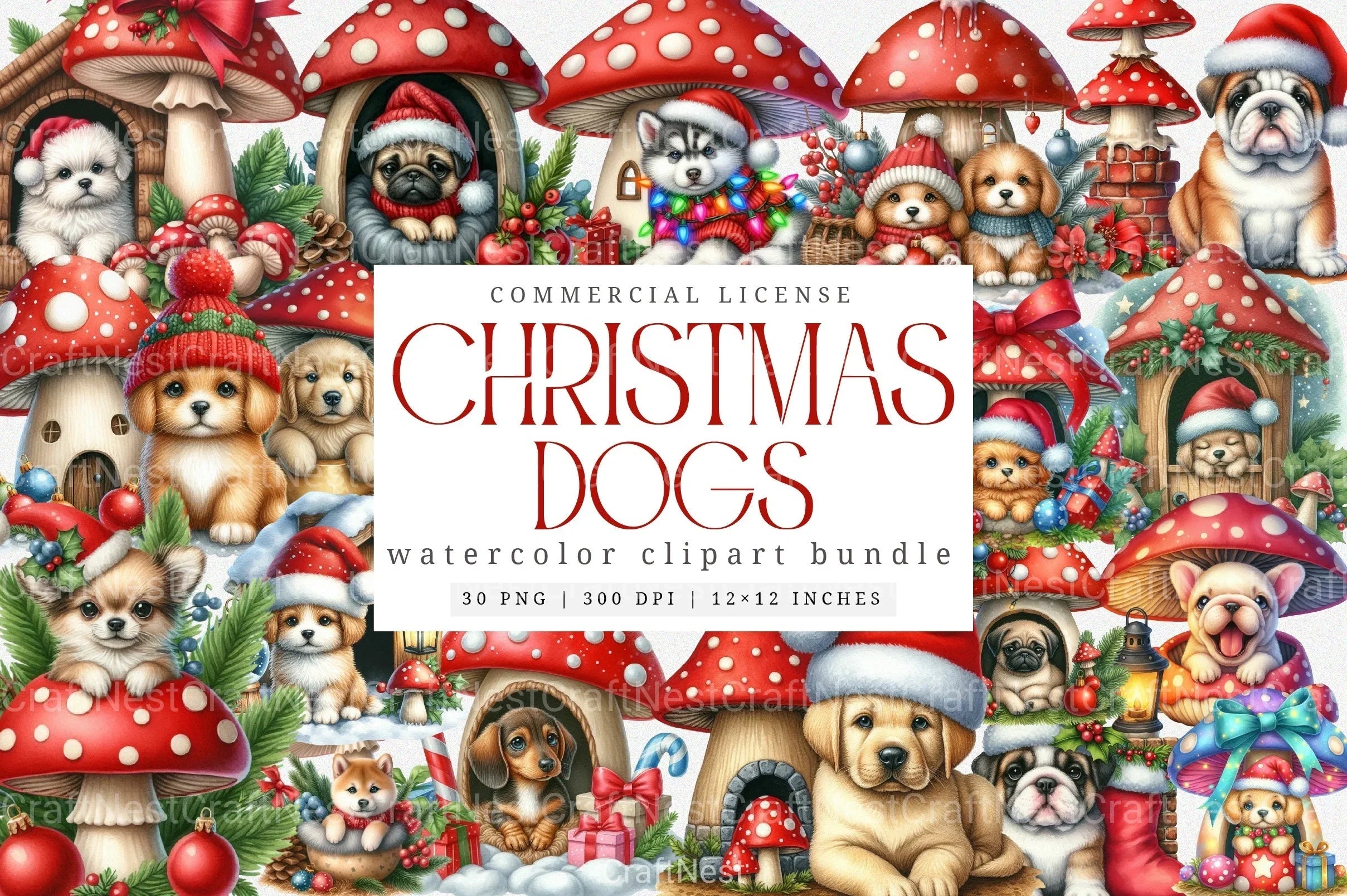 Christmas Dogs Clipart Bundle 1 - CraftNest - Digital Crafting and Art