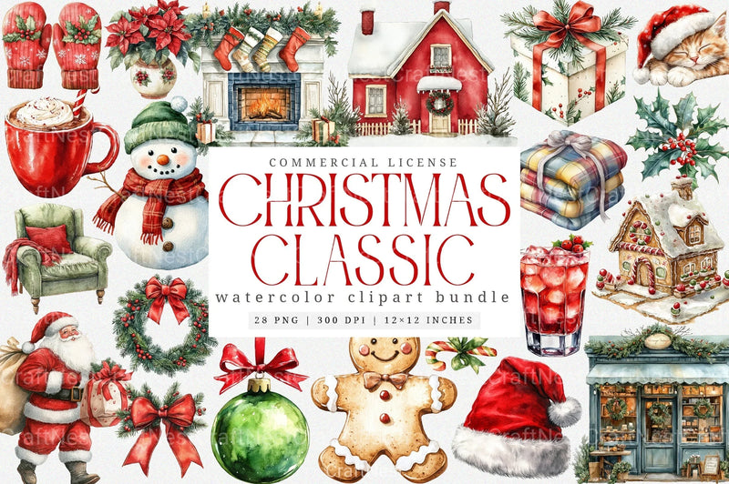 Classic Christmas Holiday Art: Red & Green Xmas Cozy Winter Stickers Bundle - CraftNest - Digital Crafting and Art