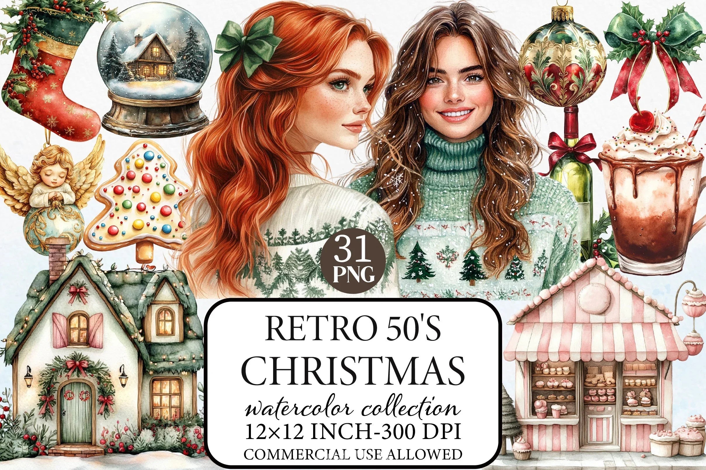 Retro 50s Christmas Clipart Bundle - CraftNest - Digital Crafting and Art