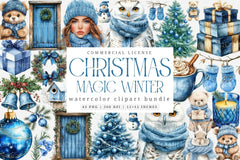 Blue Christmas Magic Winter Cozy Clipart Bundle 2 - CraftNest - Digital Crafting and Art