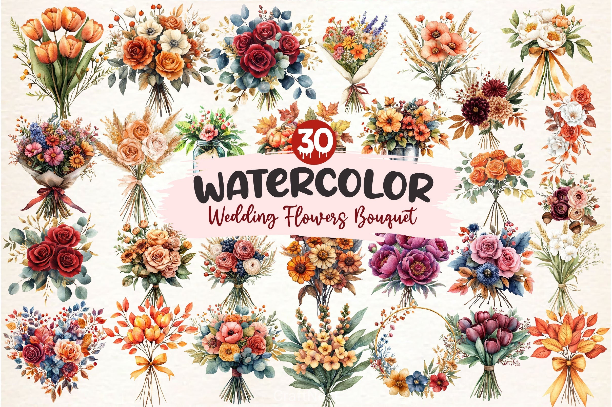 Autumn Wedding Flowers Bouquet Clipart Bundle 2