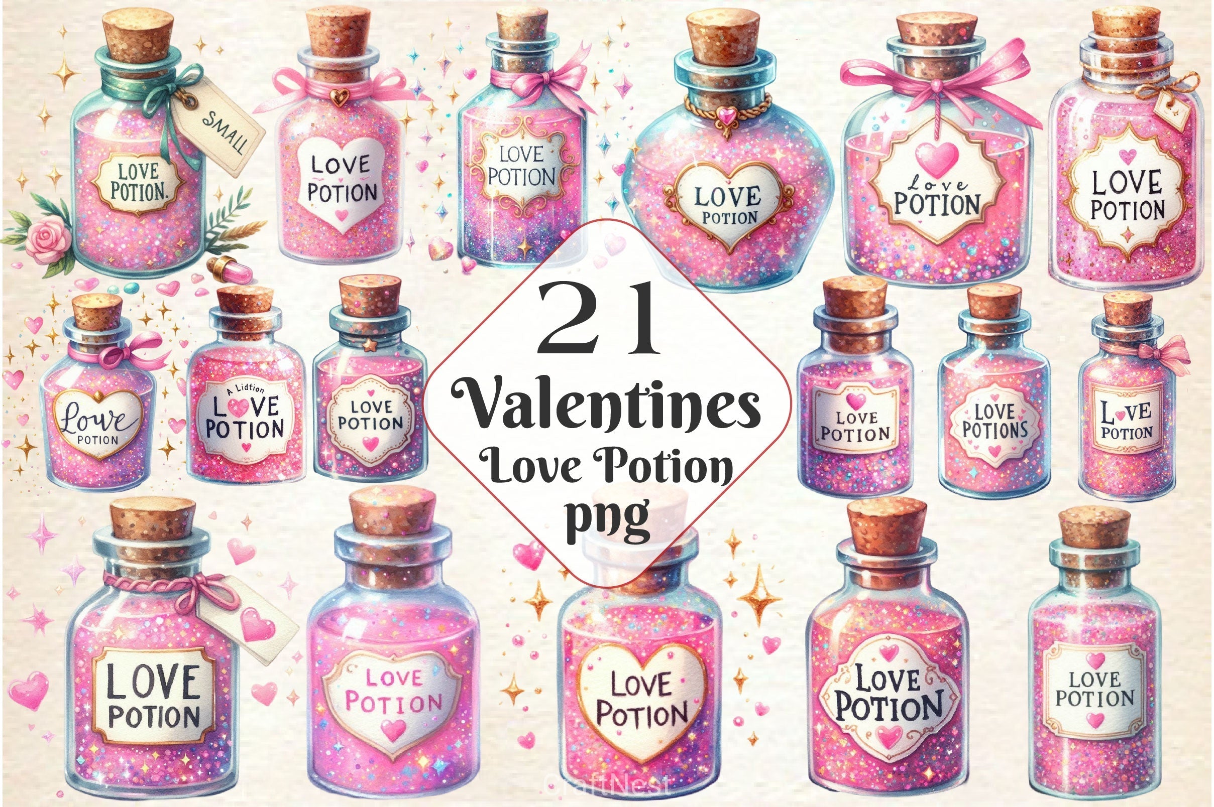 Glittery Love Potion Clipart Bundle