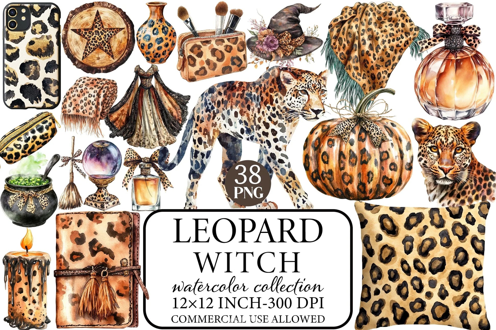 Leopard Witch Clipart Bundle - CraftNest - Digital Crafting and Art