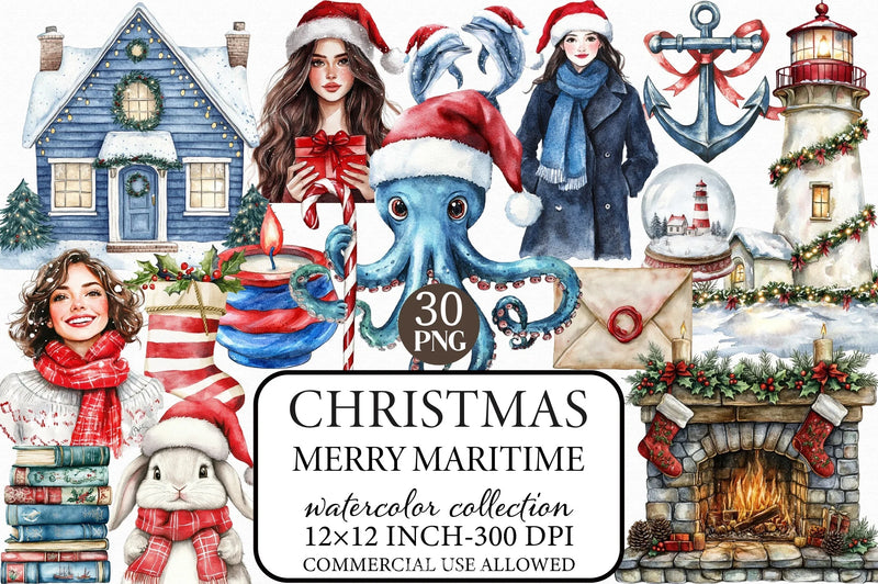 Merry Maritime Christmas Clipart Bundle - CraftNest - Digital Crafting and Art