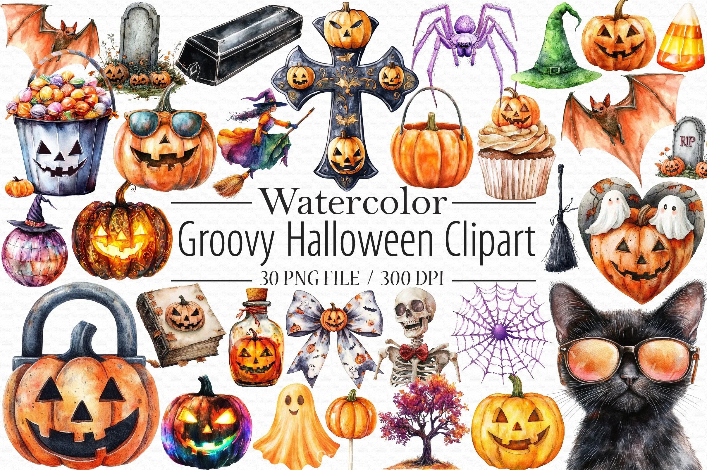 Groovy Halloween Clipart Bundle - CraftNest - Digital Crafting and Art