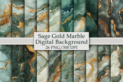 Sage Gold Marble Digital Background Bundle - CraftNest - Digital Crafting and Art