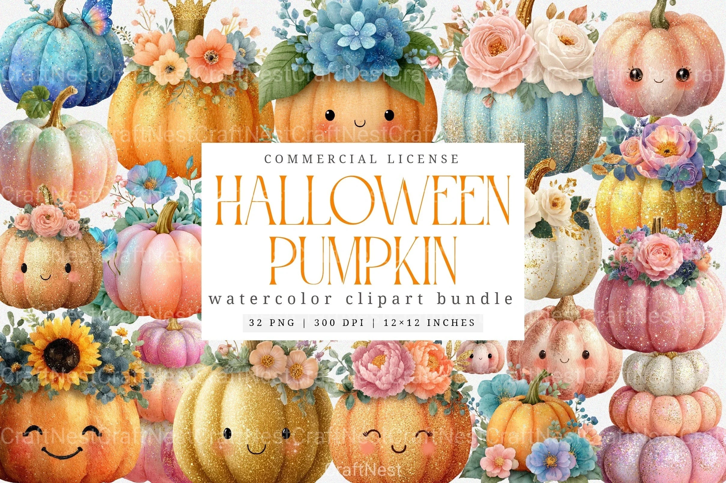 Cute Girly Pumpkin Clipart Bundle - CraftNest - Digital Crafting and Art