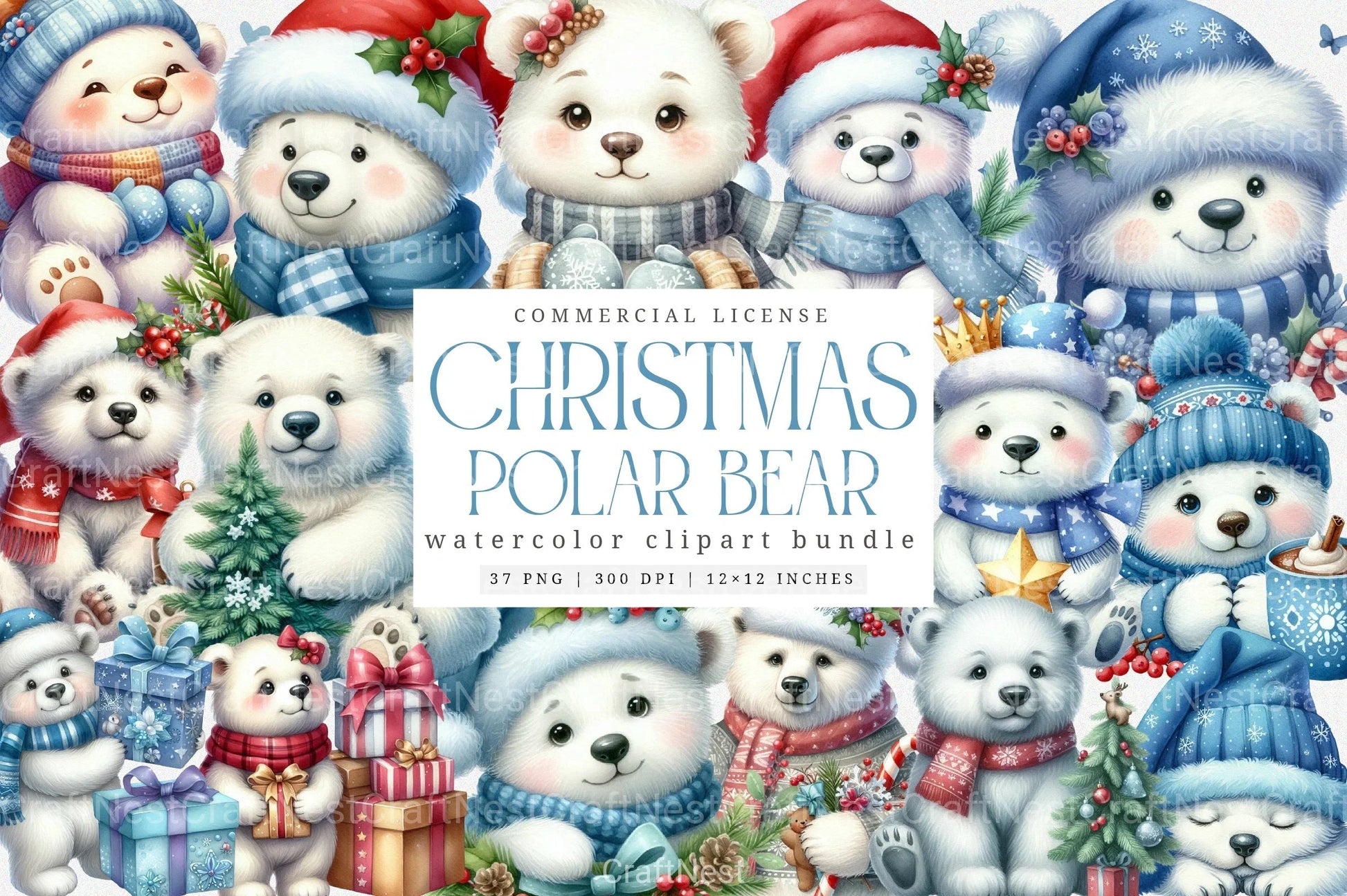 Christmas Polar Bear Clip Art Bundle - CraftNest - Digital Crafting and Art