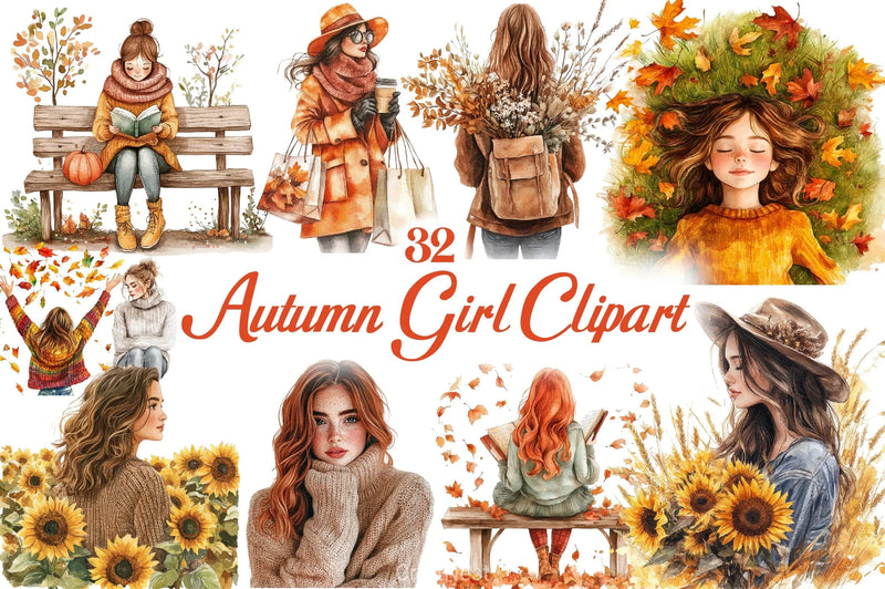 Autumn Girl Clipart Bundle 1 - CraftNest - Digital Crafting and Art