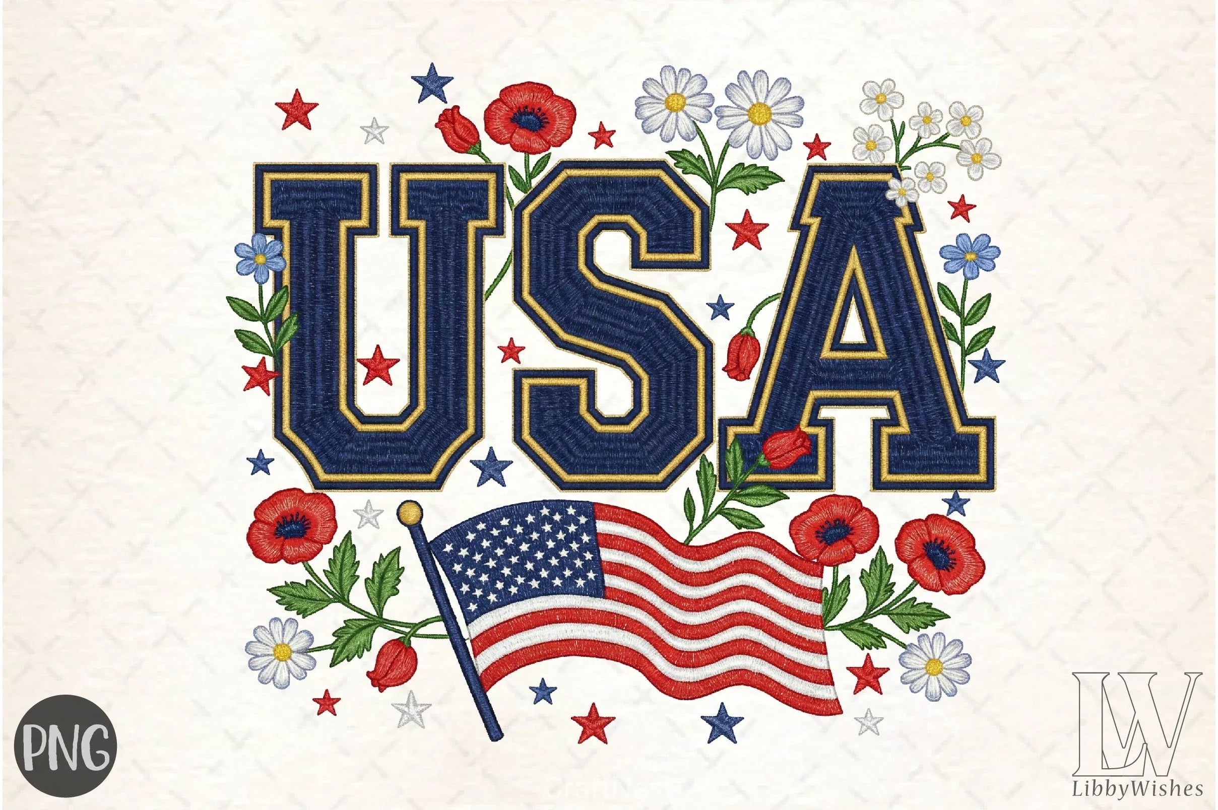 Floral Embroidery USA Retro Clipart Bundle - CraftNest - Digital Crafting and Art