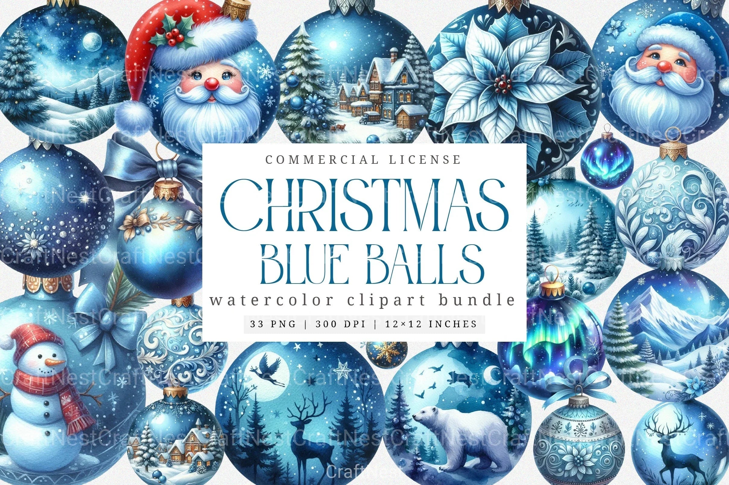 Blue Christmas Balls Clipart Set - CraftNest - Digital Crafting and Art