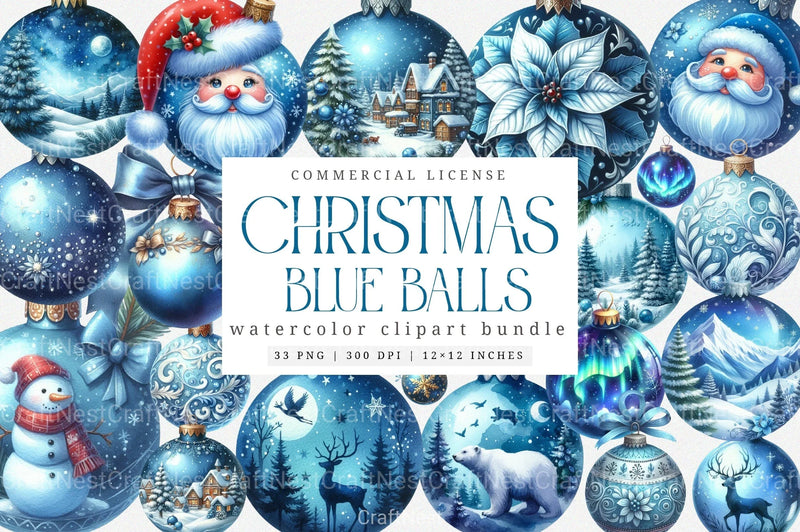 Blue Christmas Balls Clipart Set - CraftNest - Digital Crafting and Art